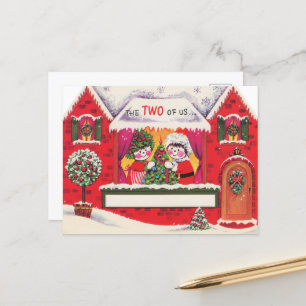 retro vintage Christmas snow couple Holiday Postcard