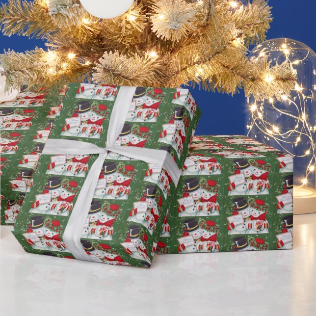 retro vintage Christmas snow couple tiled Wrapping Paper (Holidays)