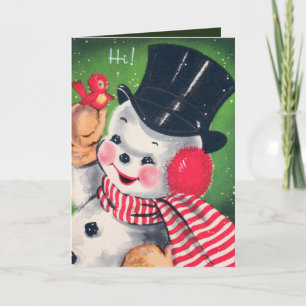 Retro Vintage Christmas snowman add text card