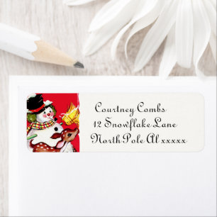 retro vintage Christmas snowman and reindeer