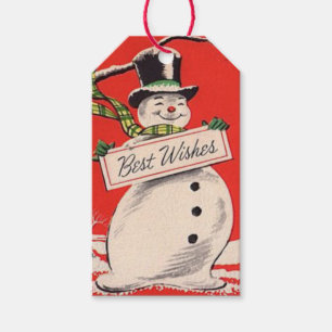 Retro Vintage Christmas Snowman Best Wishes Gift Tags