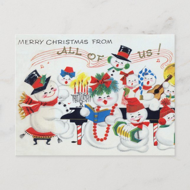 retro vintage Christmas snowman Family Holiday (Front)