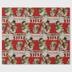 Retro Vintage Christmas: Snowman Family Wrapping Paper