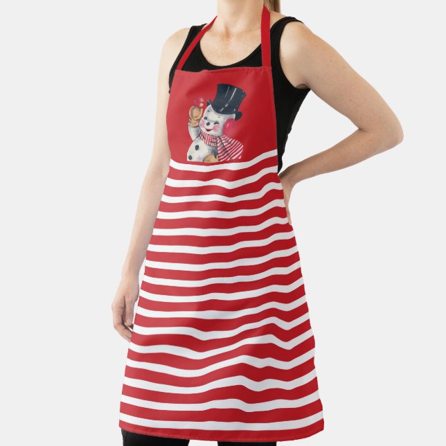 retro vintage Christmas snowman Holiday Apron (Insitu)
