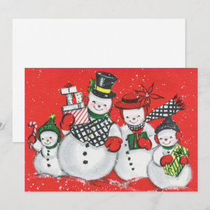 retro vintage Christmas snowman  Holiday Card