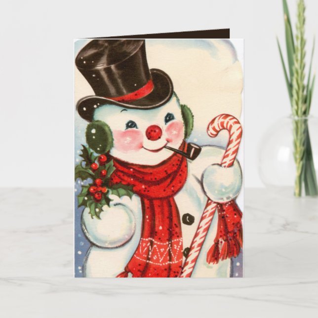 retro vintage Christmas snowman Holiday Card (Front)
