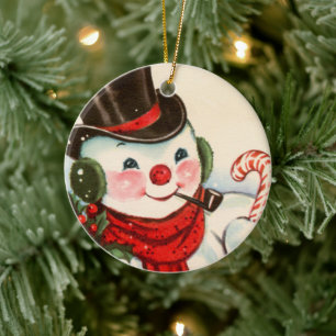 retro vintage Christmas snowman Holiday Ceramic Tree Decoration
