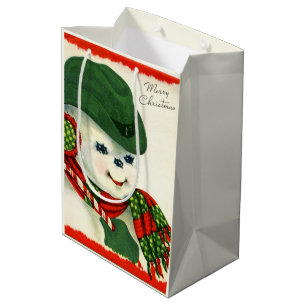 retro vintage Christmas snowman Holiday Medium Gift Bag