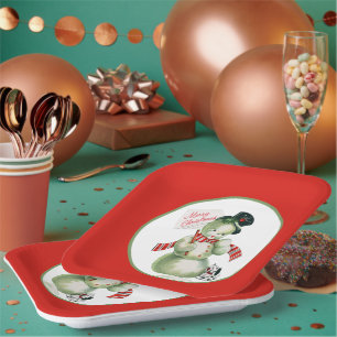 retro vintage Christmas snowman Holiday party Paper Plate