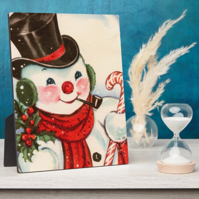 retro vintage Christmas snowman Holiday Plaque (Side)