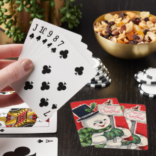 retro vintage Christmas snowman Holiday Playing Cards