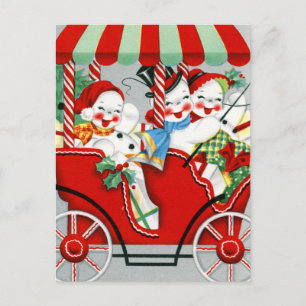 retro vintage Christmas snowman Holiday Postcard