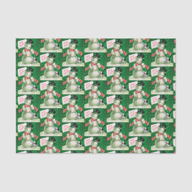 Retro Vintage Christmas snowman Holiday tissue Tissue Paper (Front)