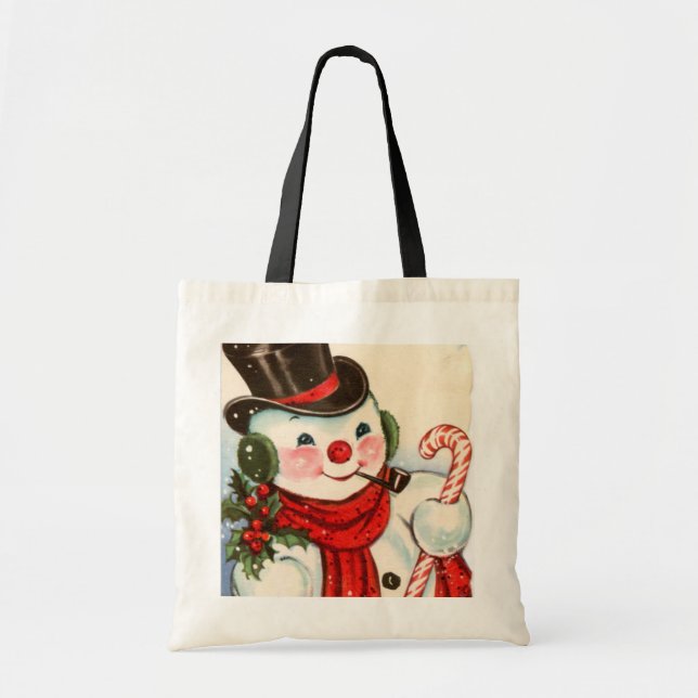 retro vintage Christmas snowman Holiday Tote Bag (Front)