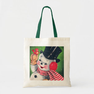 retro vintage Christmas snowman Holiday Tote Bag