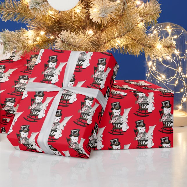 retro vintage Christmas snowman Holiday Wrapping Paper (Holidays)