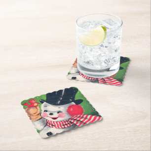 Retro Vintage Christmas snowman party coaster