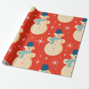 Retro Vintage Christmas Snowman Pattern Party Wrapping Paper