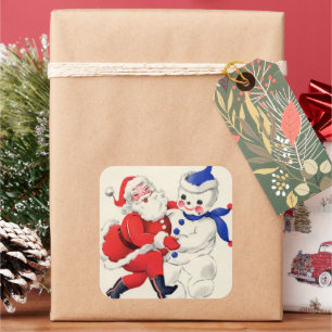 retro vintage Christmas snowman Santa Square Sticker