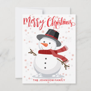Retro Vintage Christmas Snowman With Gifts Holiday Card