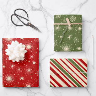 Retro Vintage Christmas Stars and Snowflakes Wrapping Paper Sheet