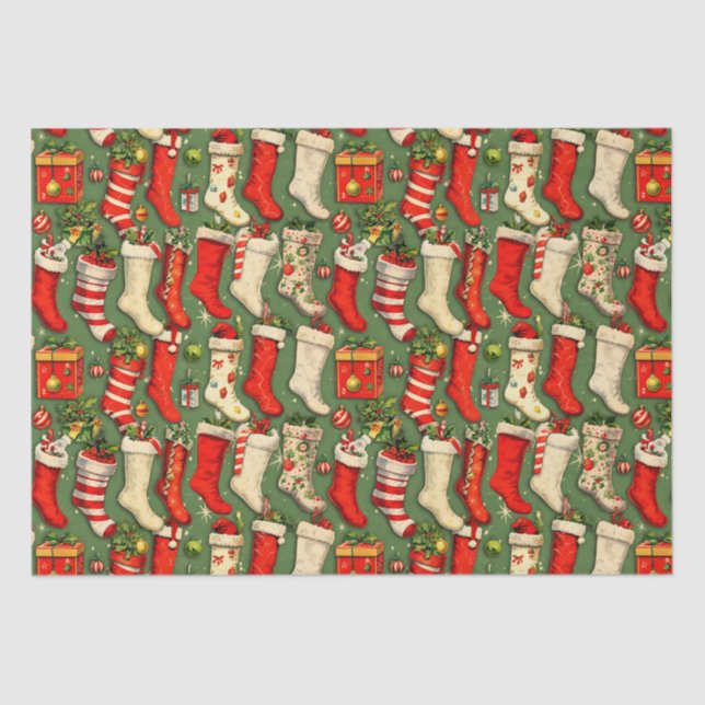 Retro Vintage Christmas stockings Tissue Paper (Front)