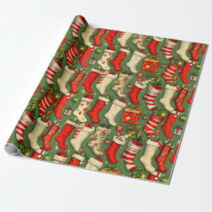 Retro Vintage Christmas stockings Wrapping Paper