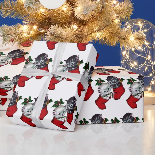 retro vintage Christmas tiled cats Wrapping Paper (Holidays)