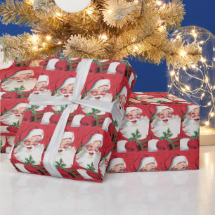 Retro vintage Christmas tiled Santa party Wrapping Paper