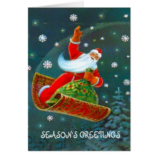 Retro Vintage Christmas time, Santa's magic carpet Card