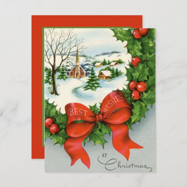 retro vintage Christmas town add sentiment Holiday Card (Front/Back)