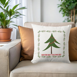 Retro Vintage Christmas Tree and Wreath Minimalist Cushion