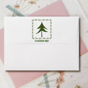 Retro Vintage Christmas Tree and Wreath Minimalist Envelope
