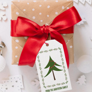Retro Vintage Christmas Tree and Wreath Minimalist Gift Tags