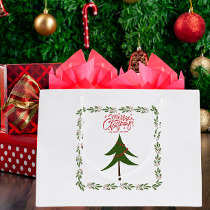 Retro Vintage Christmas Tree and Wreath Minimalist Large Gift Bag
