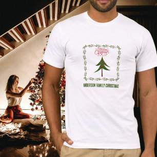 Retro Vintage Christmas Tree and Wreath Minimalist T-Shirt