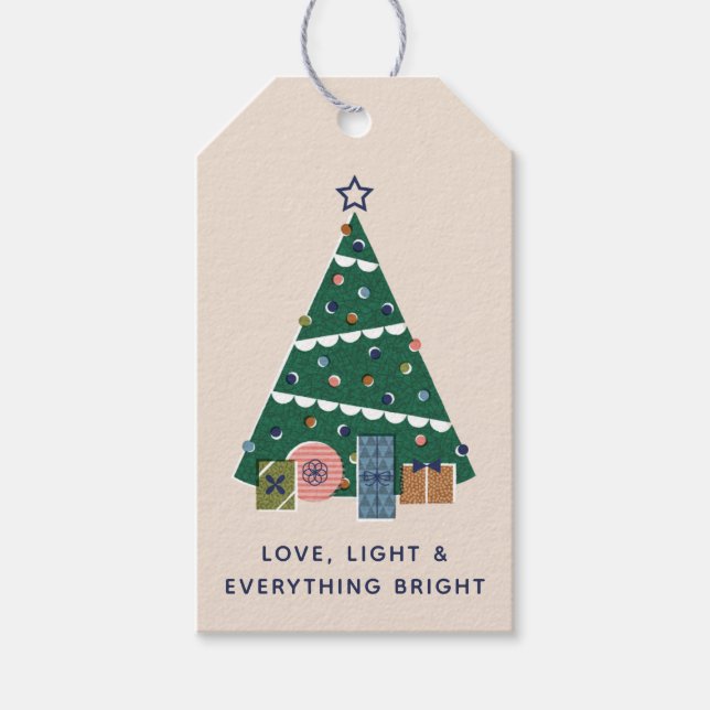 Retro Vintage Christmas Tree Presents Gift Tag (Front)