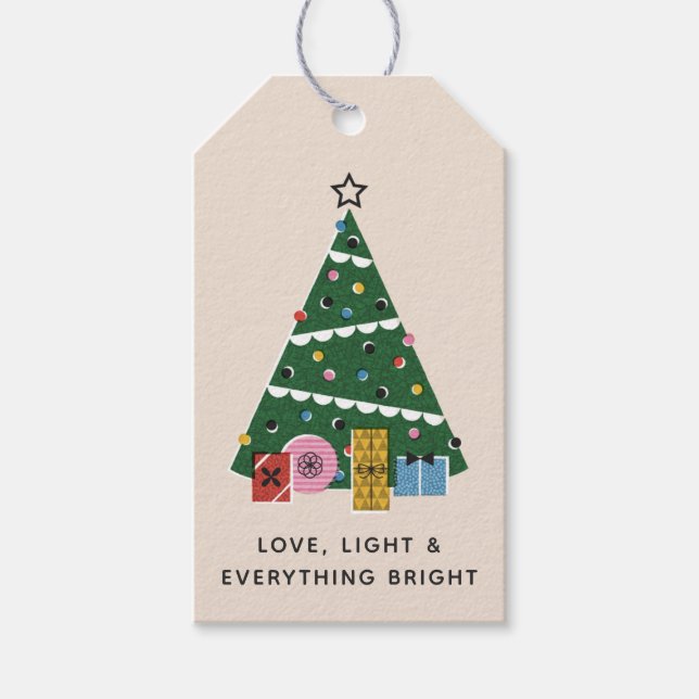 Retro Vintage Christmas Tree Presents Gift Tag (Front)