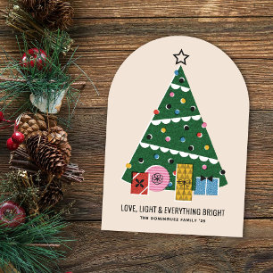 Retro Vintage Christmas Tree Presents Holiday Card