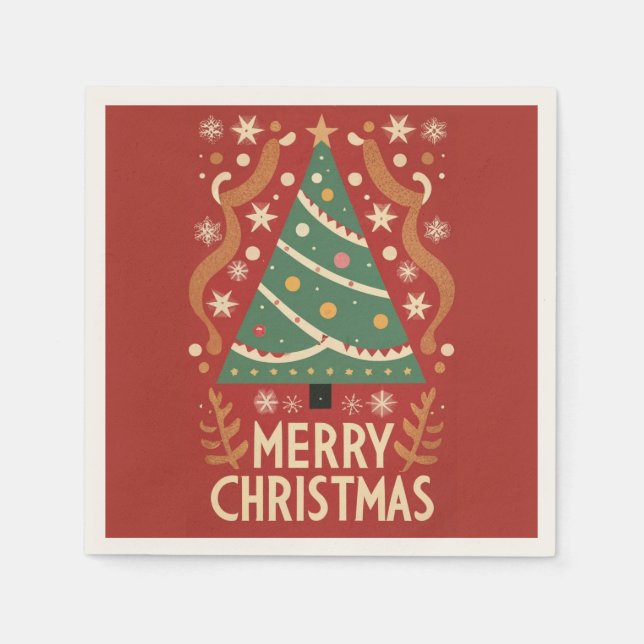 Retro vintage Christmas tree traditional design Napkin (Front)