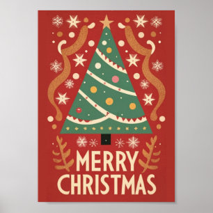 Retro vintage Christmas tree traditional design Poster