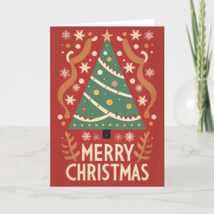 Retro vintage Christmas tree traditional design Thank You Card