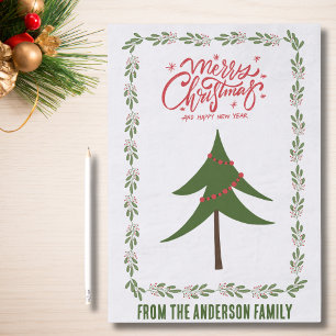 Retro Vintage Christmas Tree & Wreath Family Name Tissue Paper