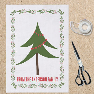 Retro Vintage Christmas Tree & Wreath Family Name Tissue Paper