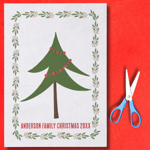 Retro Vintage Christmas Tree & Wreath Family Name Tissue Paper