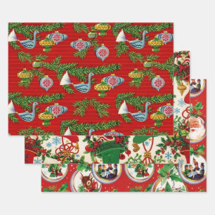 Retro Vintage Christmas Trio Style A2 Wrapping Paper Sheet