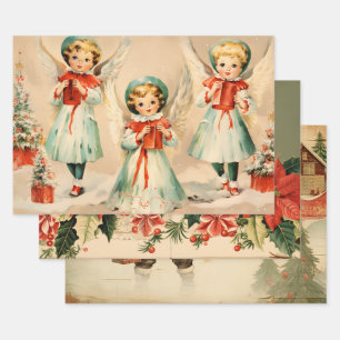 Retro Vintage Christmas Trio Style A Wrapping Paper Sheet