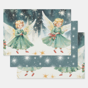 Retro Vintage Christmas Trio Style C Wrapping Paper Sheet