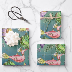 Retro Vintage Christmas Trio Style D2 Wrapping Paper Sheet