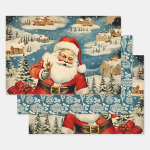 Retro Vintage Christmas Trio Style D Wrapping Paper Sheet